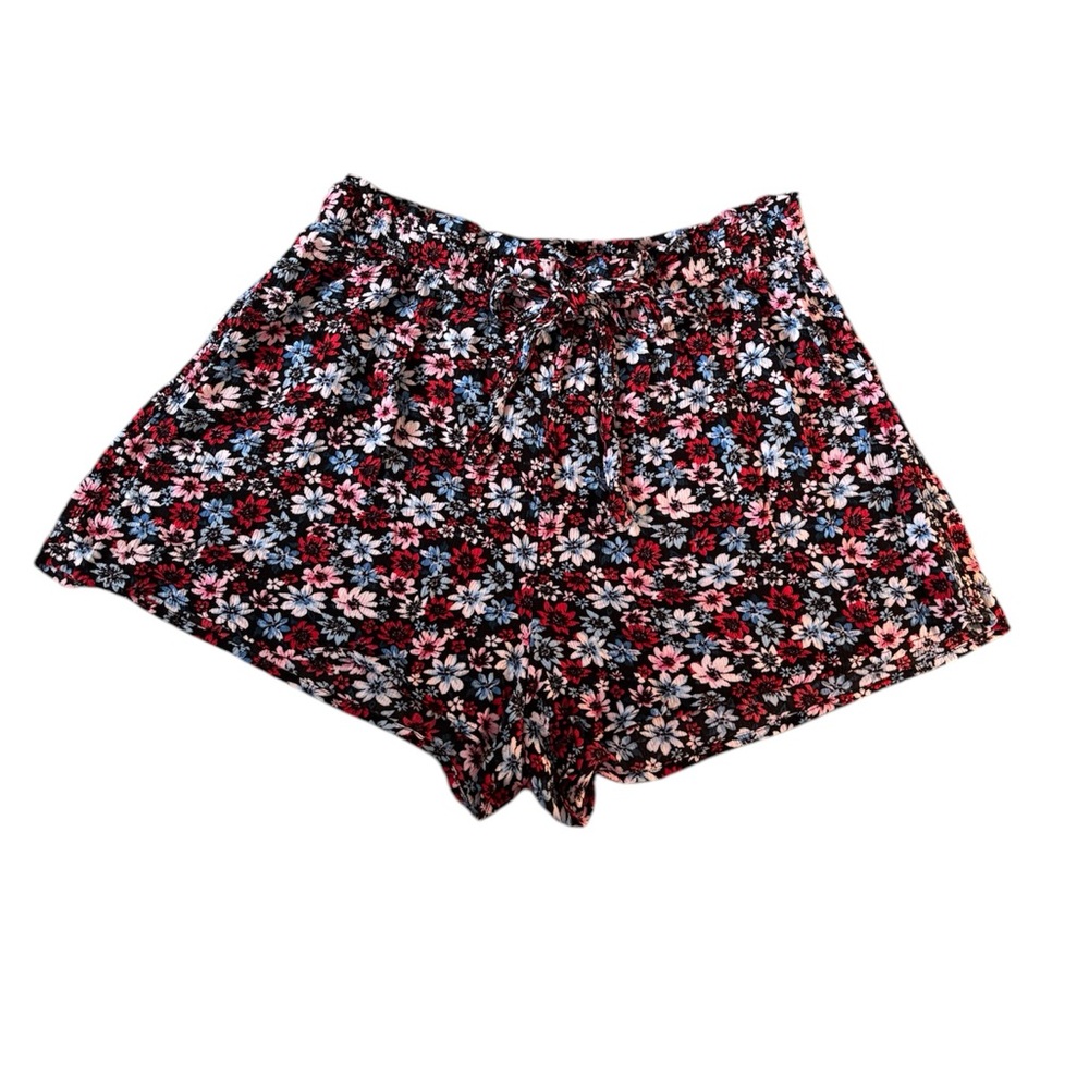 High Waist Red and Blue Floral Shorts